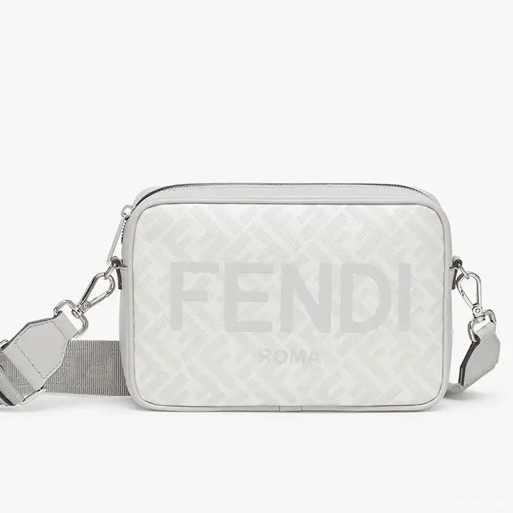 Vintage HOT Logo Motif Fabric FF Compact Case White ROMA Camera In Fendi 0619